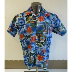 Mens‎ Waikiki Holiday Short Sleeve Button Front Shirt Size L Polyester Hawaiian